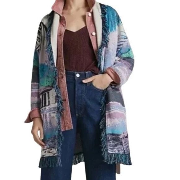 Aldo Martins Moira Fringed Cardigan Sweater Anthropologie Boho - Picture 11 of 11